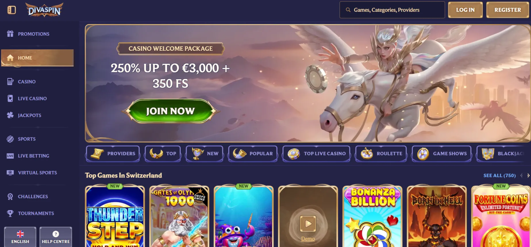 DivaSpin Casino Screen